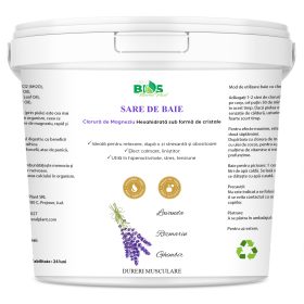 Sare de Baie pentru Dureri și Inflamații Musculare, cu Magneziu (Sare Nigari) și Uleiuri Esențiale de Lavandă, Rozmarin și Ghimbir, 2800 g